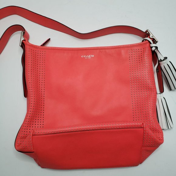 Coach Legacy Perforated Duffle Purse Coral Leather Tassel Detail Large Handbag - Picture 13 of 13